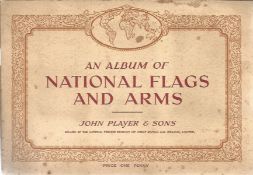National flags and arms cigarette card collection from John player and sons in album. 50 card full