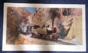 Railway Print 19x32 approx titled The Climb to Asmara signed in pencil by the artist Terence