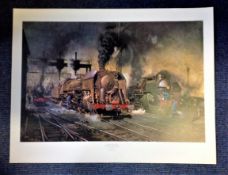 Railway Print 24x34 approx titled Stabling for Giants The Locomotive Depot Boulogne by the artist