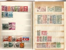 World stamp collection in small stockbook. 14 pages, varying degrees of fullness. Good condition. We