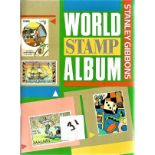World stamp album in Stanley Gibbons. 25 pages of stamps. Includes China, Hong Kong and more. Good