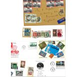 Assorted collection. Includes 4 USA FDC's, Israel presentation pack. Loose stamps on paper. Misc.