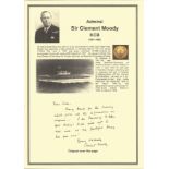 Admiral Sir Clement Moody KCB signed handwritten letter dated 18th Feb 1927 on board HMS Excellent