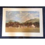 Cricket print approx 26x18 titled Setting the field by the artist Roy Perry picturing a typical