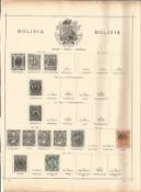 Bolivian stamp collection on 3 loose pages. 12 stamps mostly prior to 1900. Good condition. We