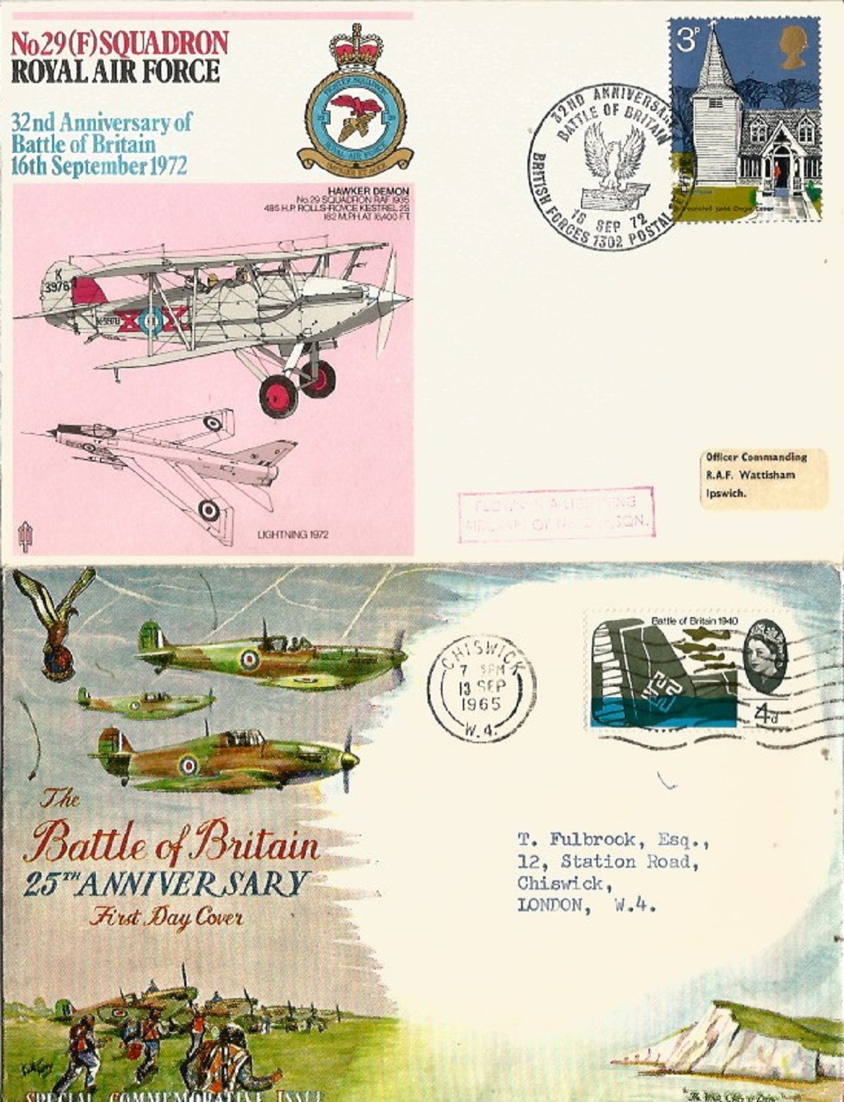 GB cover collection. 3 in total. Battle of Britain commemorating 25th, 30th and 32nd anniv. Good