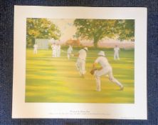 Cricket print approx 22x18 titled Boundary by the artist Johnny Jonas pictures typical scene from