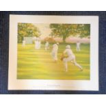 Cricket print approx 22x18 titled Boundary by the artist Johnny Jonas pictures typical scene from