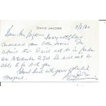 David Jacobs handwritten note dated 11/8/80. All autographs come with a Certificate of Authenticity.