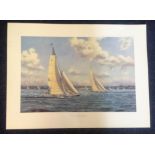 Sailing Print approx 28x18 titled Endeavour versus Velsheda, Solent 1989 by the artist Kenneth