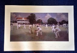 Cricket print 38x24 approx picturing Kent v Lancashire at Canterbury in 1906 by the artist Albert