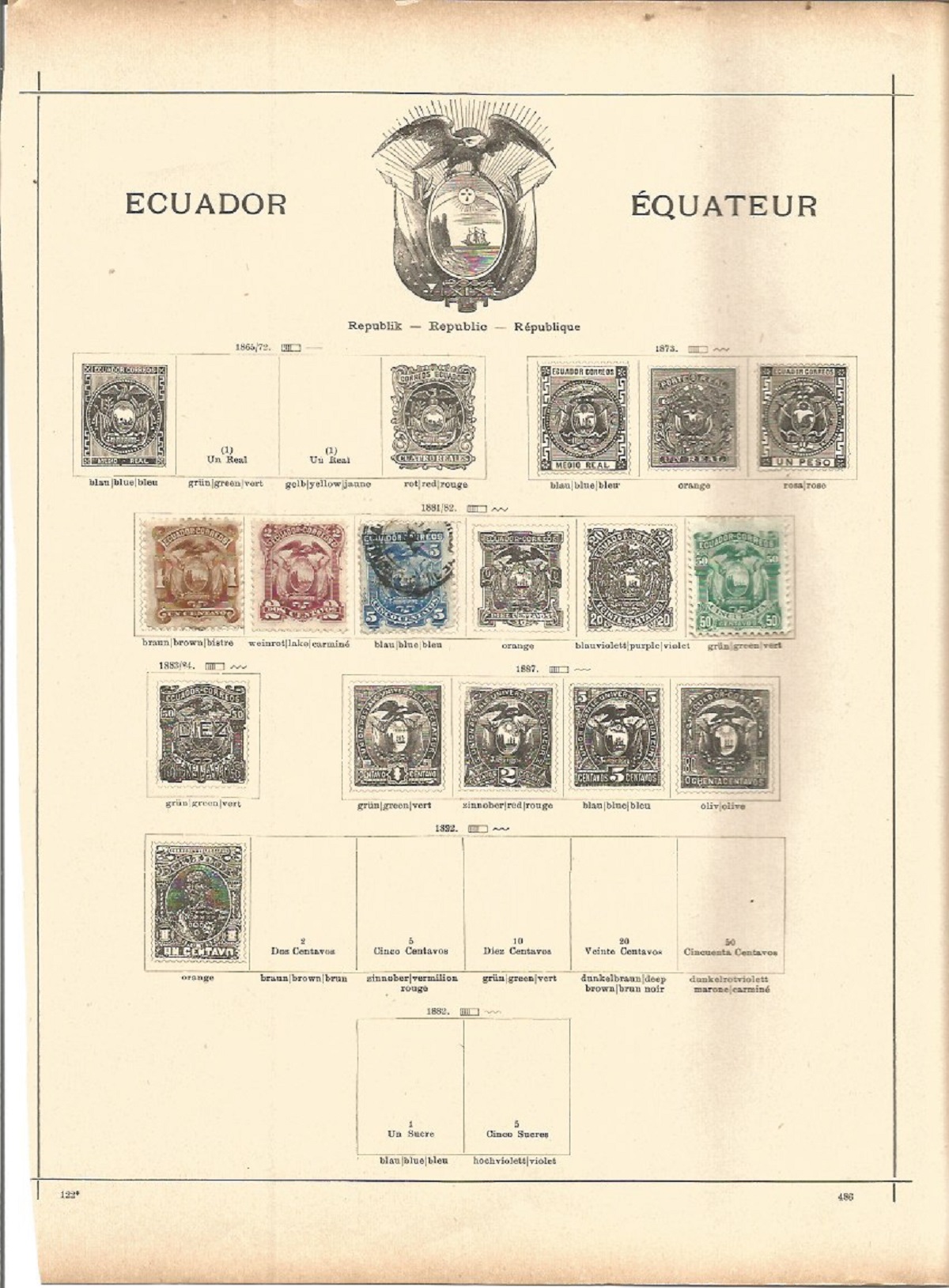 Dominican republic and Ecuador stamp collection on 7 loose pages. Mainly prior to 1902. Good