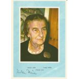 Golda Meir signed 6x4 colour postcard photo. May 3, 1898 - December 8, 1978) was an Israeli teacher,