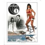 007 Bond girl. The Spy Who Loved Me actress Caroline Munro signed 8x10 Bond movie montage photo. All