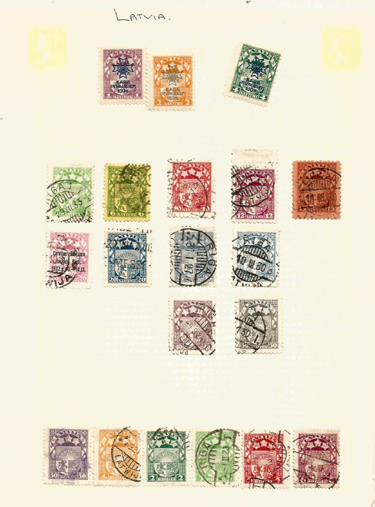 Latvian stamp collection on loose album pages. 24 stamps. Good condition. We combine postage on