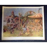 Print 25x30 titled The Cheese Fair signed in pencil by the artist Terence Cuneo. Good condition.