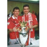 Football Bryan Robson signed 12x8 colour photo pictured with Eric Cantona and the premier league