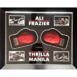 Boxing Thrilla in Manila Muhammad Ali and Joe Frazier 41x35 mounted and framed pair of Everlast