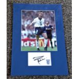 Football Stuart Pearce signed and mounted England display. A white card portraying the Three Lions