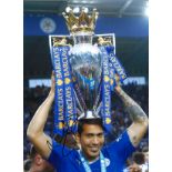 Leonardo Ulloa Leicester City Signed 16 x 12 inch football photo. Good Condition. All autographs