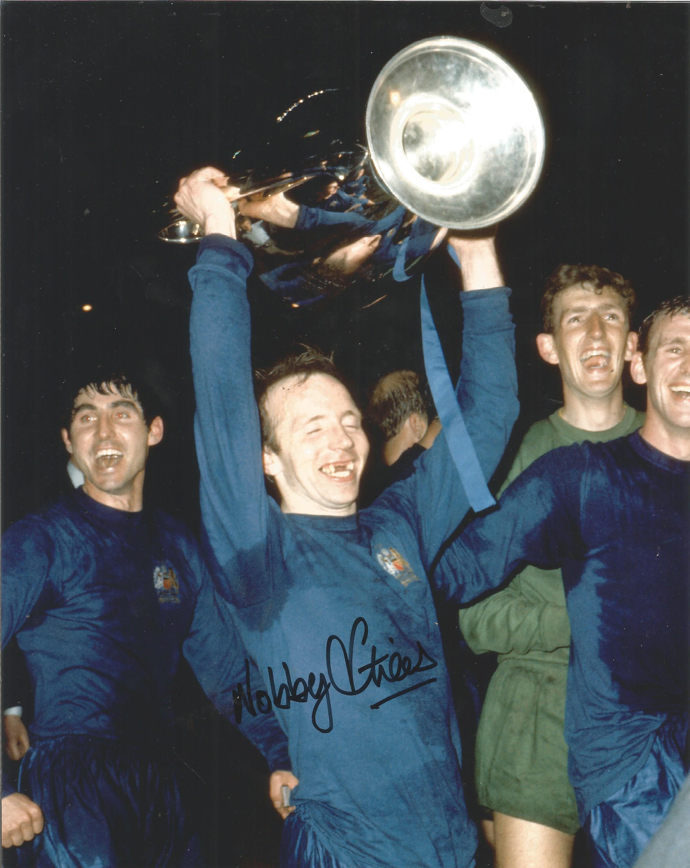 Football Nobby Stiles signed 10x8 colour photo pictured after Manchester Uniteds victory in the 1968