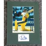 Cricket Ricky Ponting signed and mounted Australia display. A white card signed by Australia