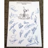 Football Tottenham Hotspur multi signed large piece of card approx 23 x16 with an illustration of