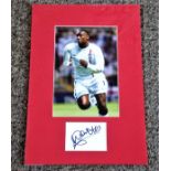 Football Emile Heskey signed mounted and England display . A white card signed by Ex England and
