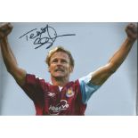 Football Teddy Sheringham signed 12x8 colour photo pictured celebrating while playing for West Ham