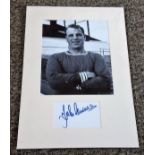 Football John Charles signed and mounted display. A white card by Leeds, Juventus and Wales legend