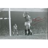 Stuart Pearson signed 12x8 black and white photo pictured celebrating while playing for Manchester