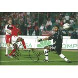 Jermaine Defoe and Jerzy Dudek England v Poland 12 x 8 inch signed football photo. Good Condition.