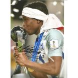 Ademola Lookman signed 12x8 colour photo pictured celebrating after Englands win in the U19 World
