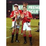 Bryan Robson and Steve Bruce Man United Signed 16 x 12 inch football photo. Good Condition. All