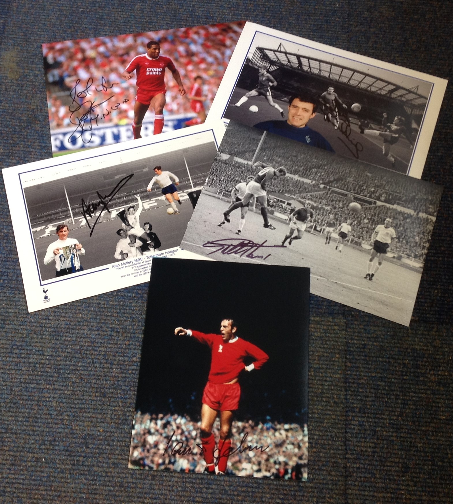 Football legends collection 5 superb, signed photos from some great names such as Ian St John, Geoff