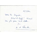 Air Commodore H A Fenton signed 5x4 inch hand written note dated 26/07/1984. All autographs come