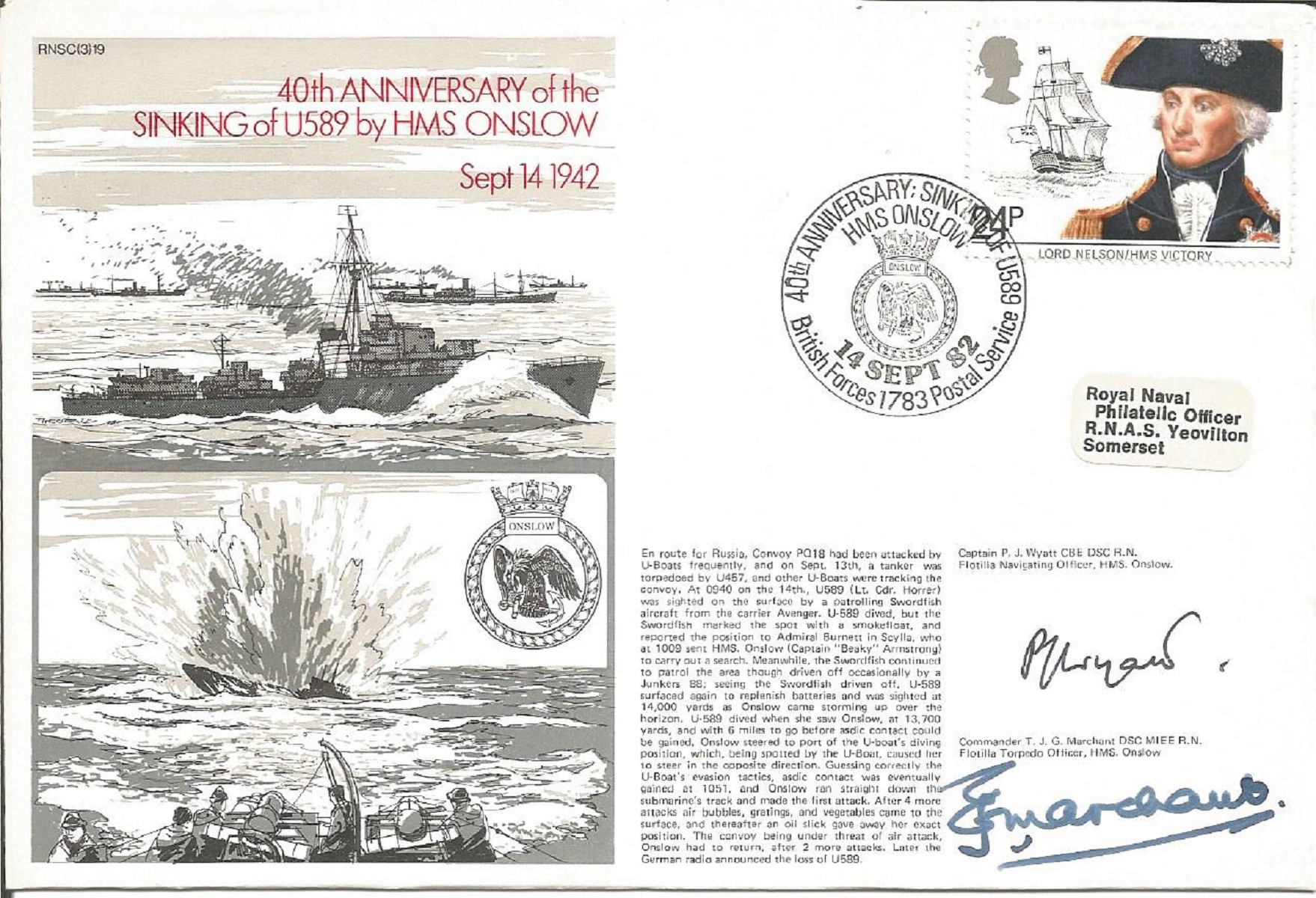 Captain P J Wyatt and Commander T J G Marchant signed RNSC(3)19 cover commemorating 40th Anniversary