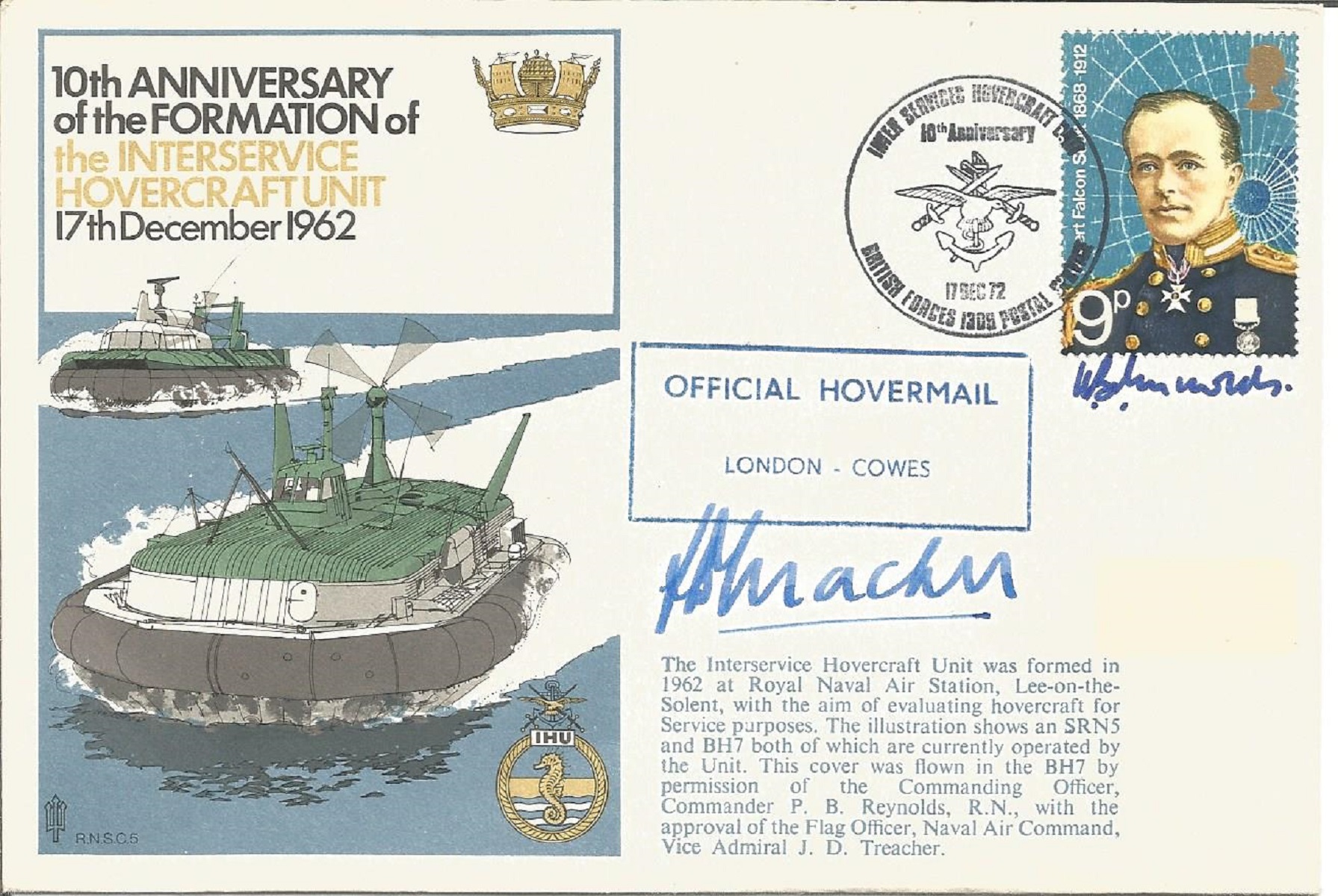 Commander P B Reynolds and Vice Admiral J D Treacher signed RNSC5 cover commemorating the 10th