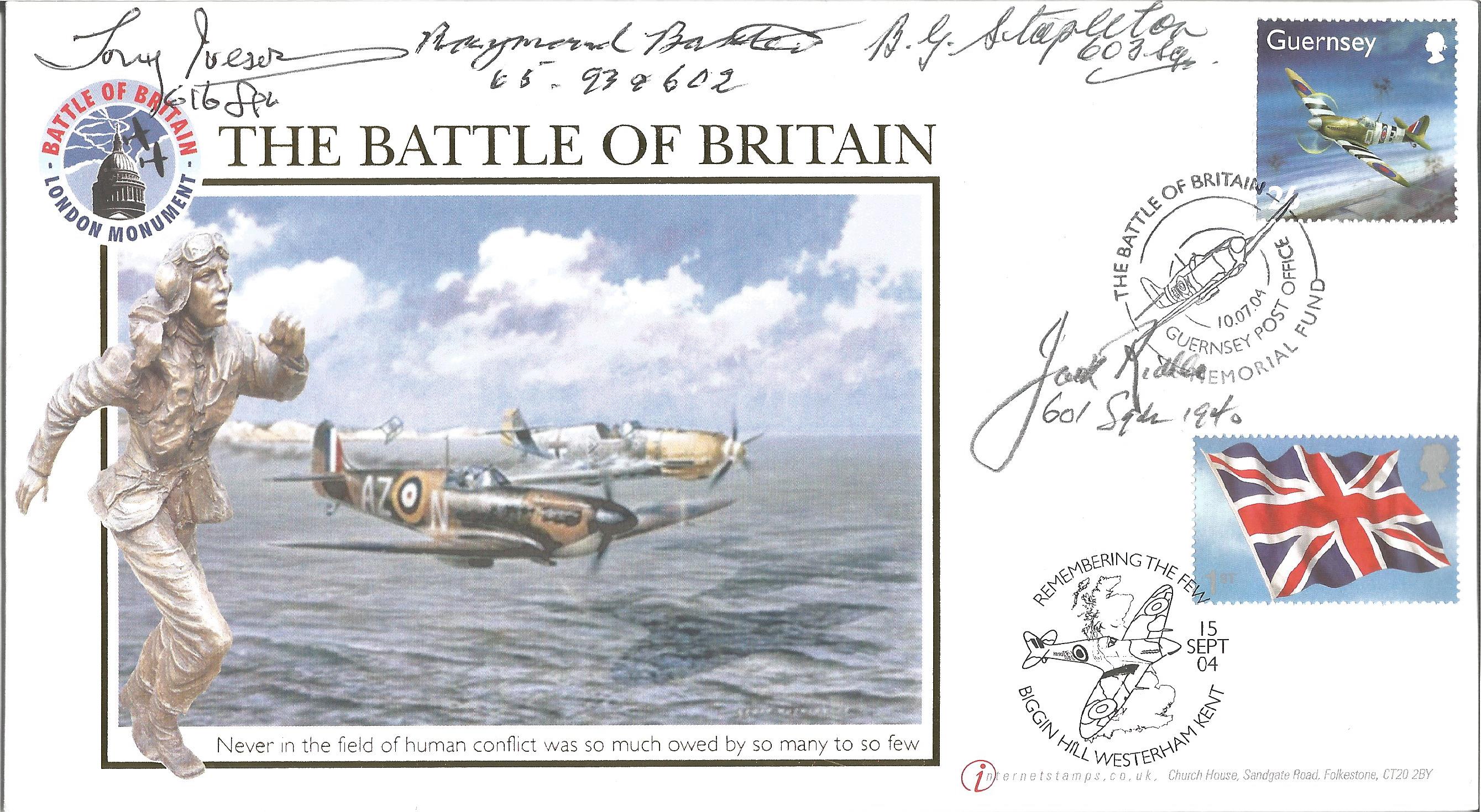 Battle of Britain multiple signed Internetstamps FDC 2004. signed by Five BOB and RAF fighter pilots