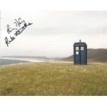 Dr Who actors Phillip Voss and Rula Lenska signed 10 x 8 inch colour Tardis photo. All autographs