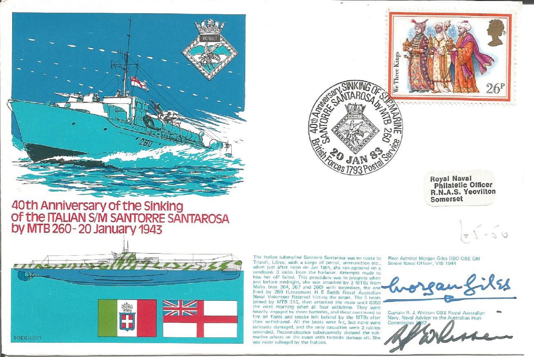 Rear Admiral Morgan Giles and Captain R J Whitten signed RNSC(3)21 cover commemorating the 40th