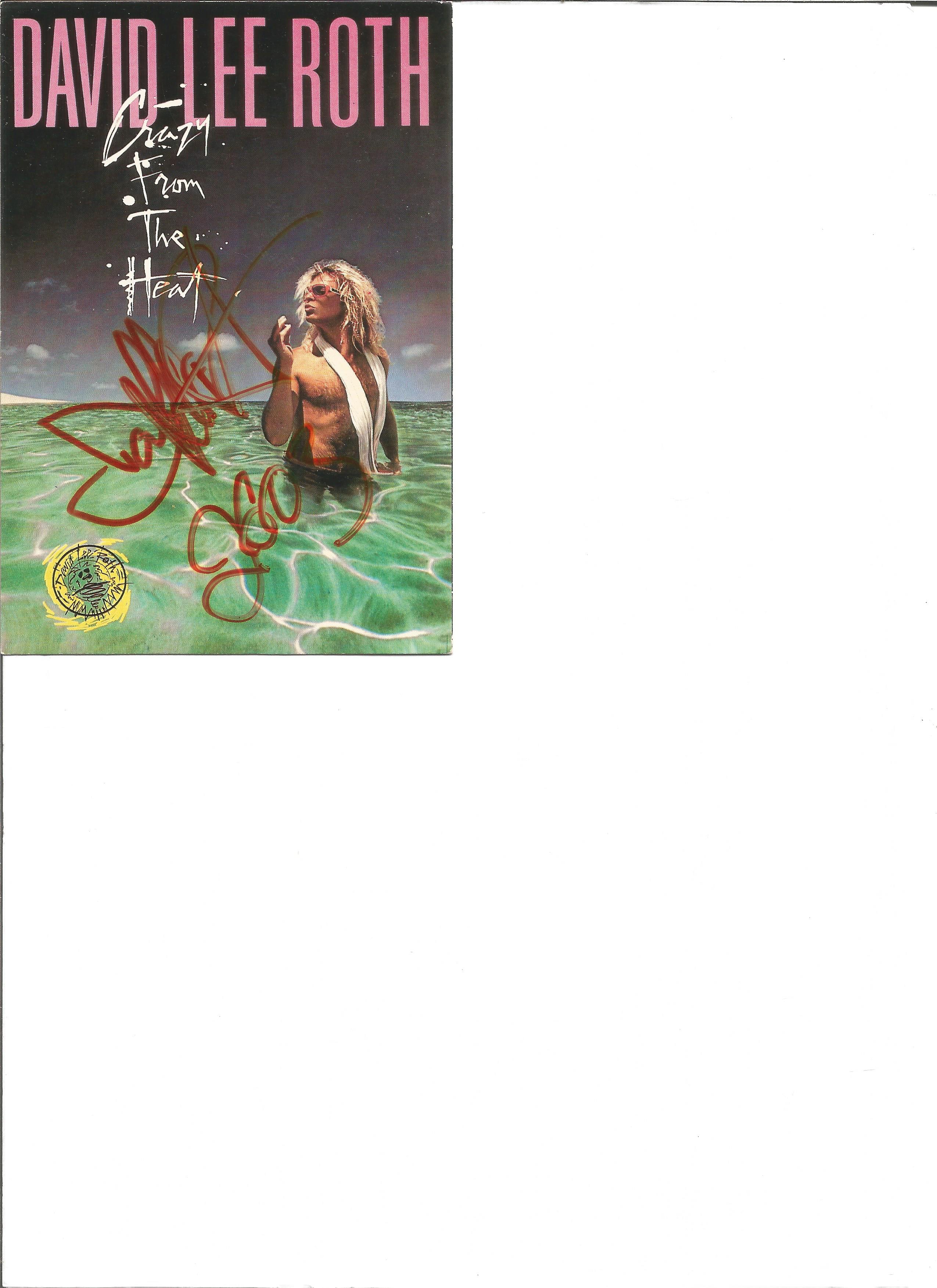 David Lee Roth signed 6 x 4 inch colour Crazy from the Heart promo postcard. All autographs come