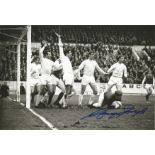 Garry Sprake Leeds Utd football signed 10 x 8 inch b/w action photo making another save. All