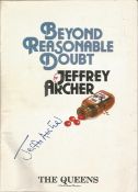 Jeffrey Archer signed on front of theatre programme, Beyond Reasonable Doubt. Condition 7/10. All