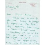 Nicholas Courtney signed 1974 handwritten letter with reference to acting with Tom Baker in Dr