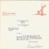 Ursula Bloom 1958 typed signed letter TLS, one her own letterhead replying to an autograph