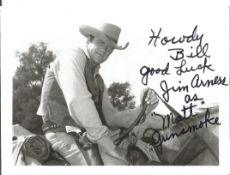 James Arness signed 7 x 5.5 inch b/w photo, inscribed Howdy Bill Good Luck Jim Arness as Matt