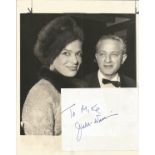 Jules Dassin signed 5 x 4 inch white page to Mike with unsigned 10 x 8 inch b/w photo. Condition 8/