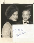 Jules Dassin signed 5 x 4 inch white page to Mike with unsigned 10 x 8 inch b/w photo. Condition 8/