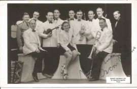 Oscar Rabin signed 6 x 4 inch b/w photo postcard. Band leader Condition 8/10. All autographs come